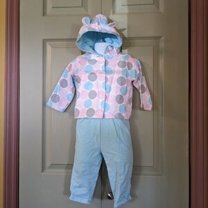 New Gerber Hooded Jacket with Ears & Pants | Pastel Polka Dot Pink Blue Gray
